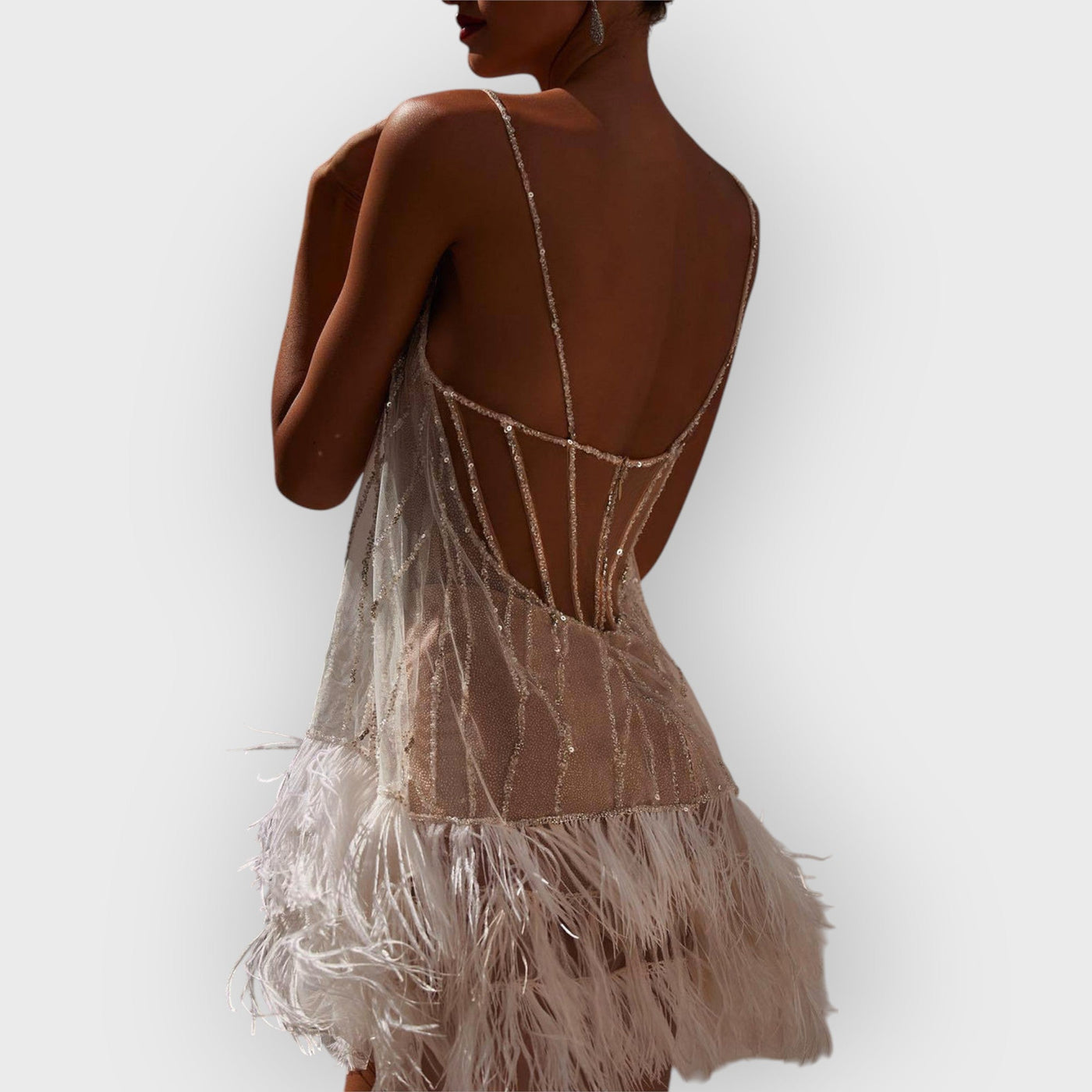 Sexy Backless Fringed Mesh Sequin Miniskirt
