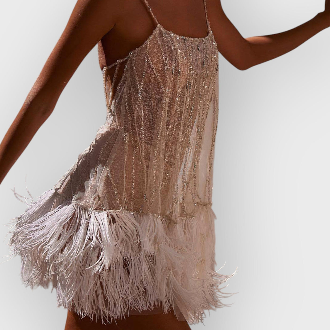Sexy Backless Fringed Mesh Sequin Miniskirt