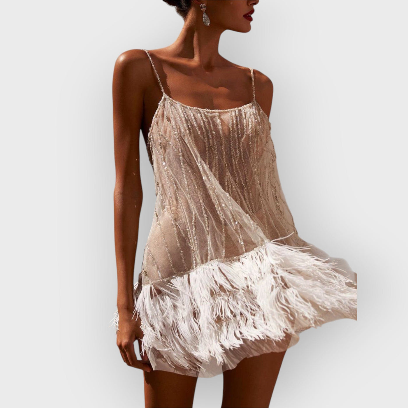 Sexy Backless Fringed Mesh Sequin Miniskirt