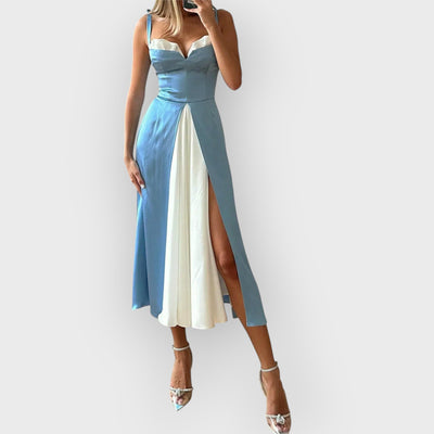 Splicing Suspenders Slit Midi Dress