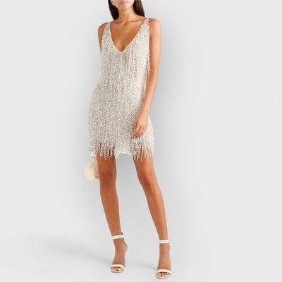 Sexy Fringed V-Neck Slim Mini Dress