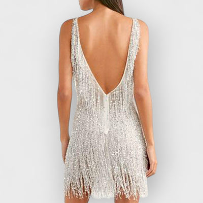 Sexy Fringed V-Neck Slim Mini Dress