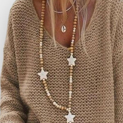V-neck long-sleeved sweater