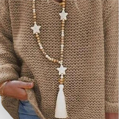 V-neck long-sleeved sweater