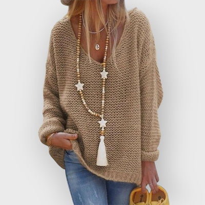 V-neck long-sleeved sweater
