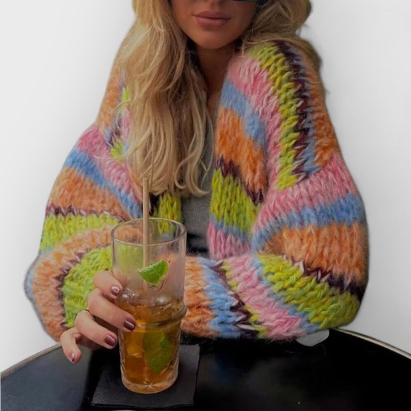 Loose Contrast Sweater Jacket