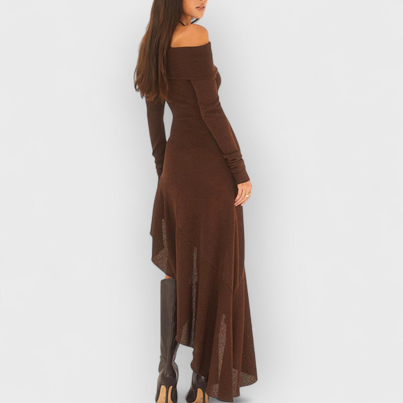 Bateau Neck Long Sleeve Maxi Dress