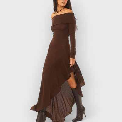 Bateau Neck Long Sleeve Maxi Dress
