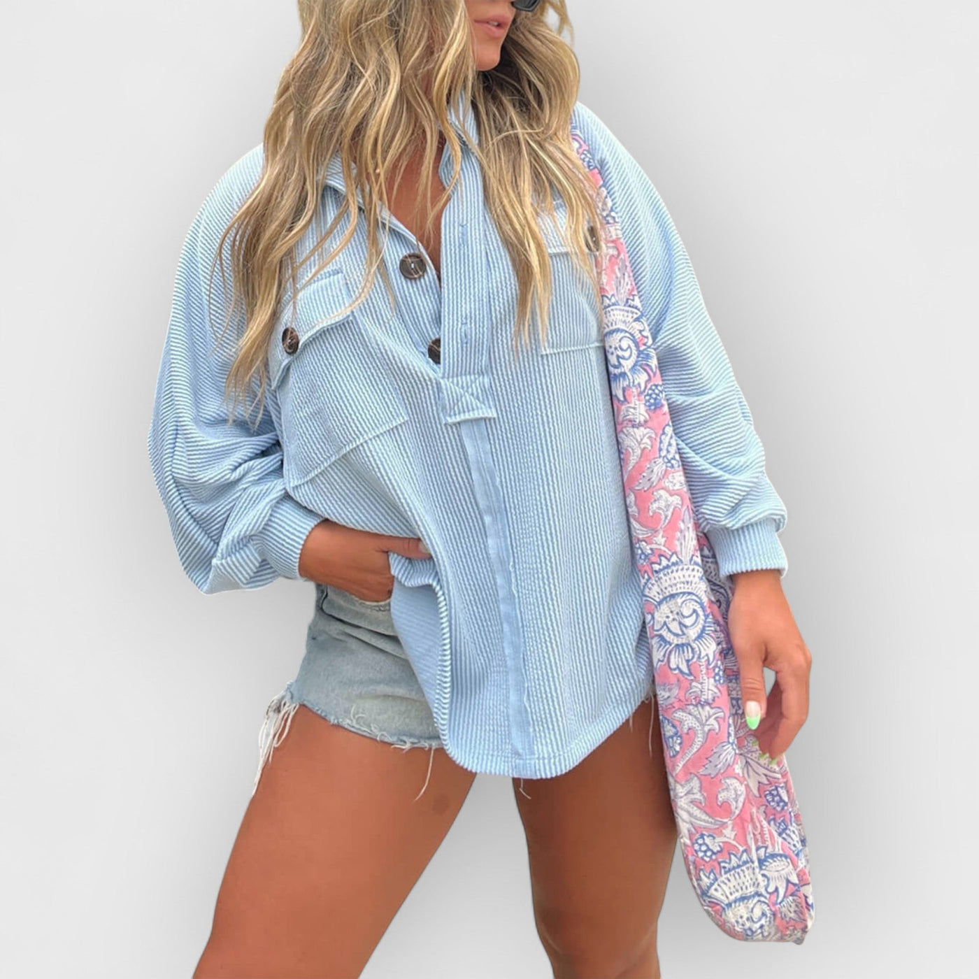 V-Neck Button Hole Blouse