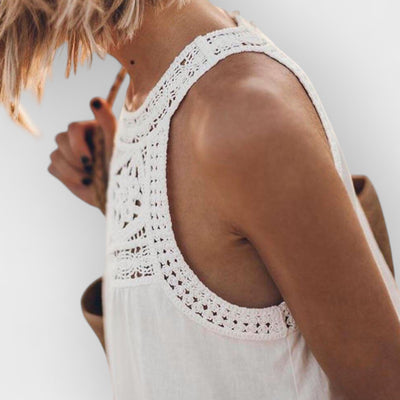 Hollow Lace Patchwork Halterneck A-Line Mini Dress