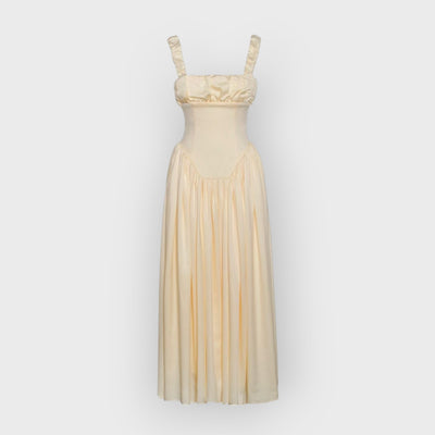 Noreen Pleated Strap Puffy Maxi Dress