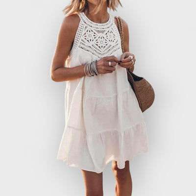 Hollow Lace Patchwork Halterneck A-Line Mini Dress