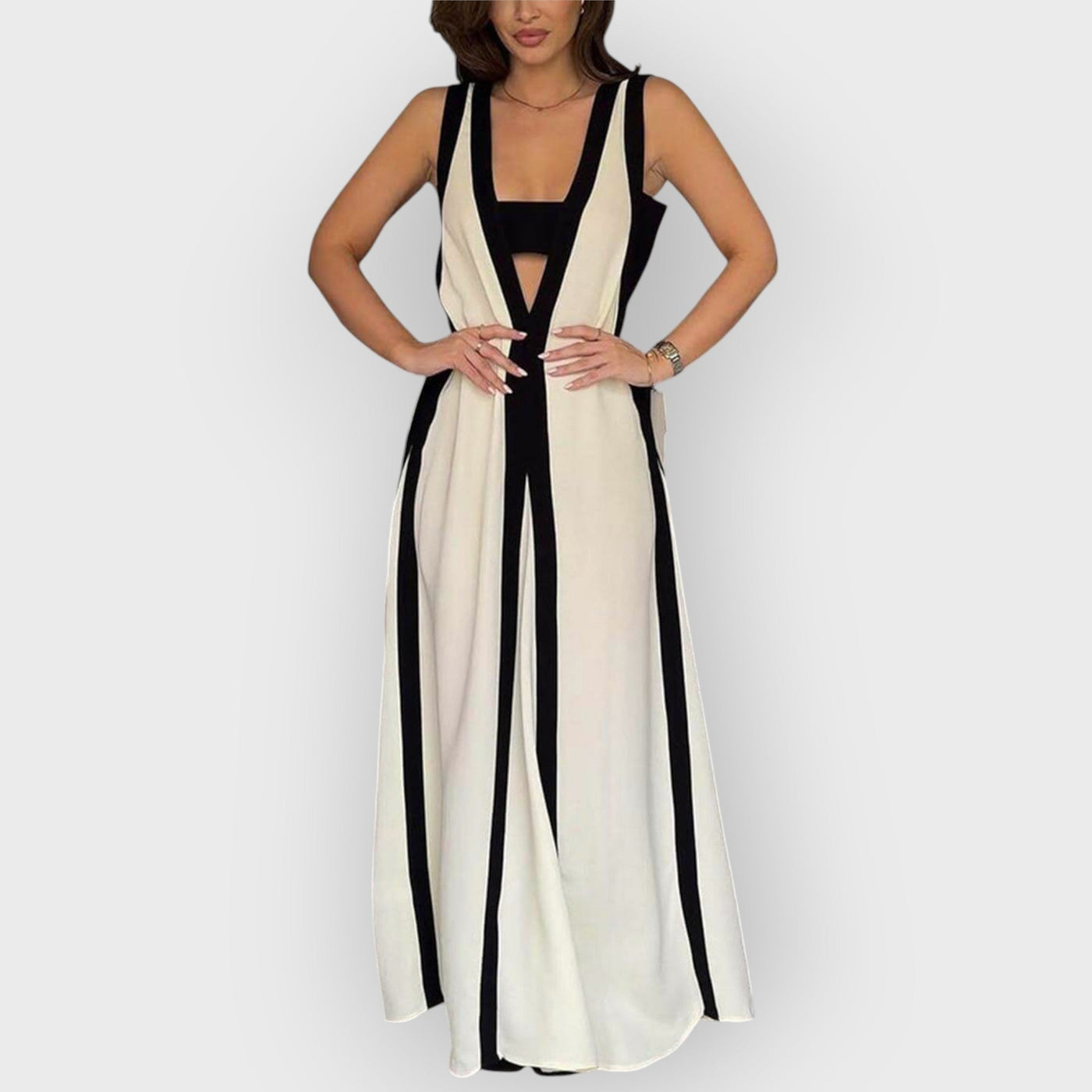 Reversible Style Colorblock A-Line Maxi Dress