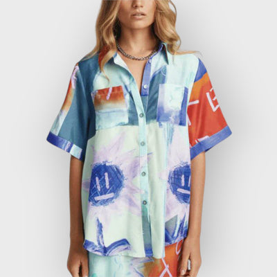 Unique Ink Floral Print Short-Sleeved Loose Shirt