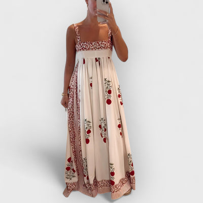 Square Neck Paneled Floral Print Maxi Dress