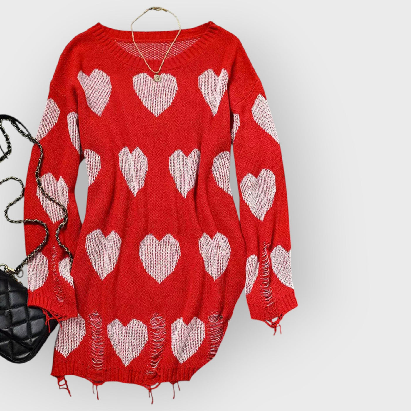 Hollow Out Hole Heart Sweater Dress