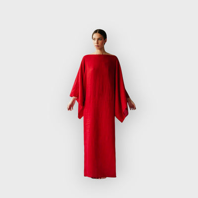 Crimson Linen Breeze Kimono Dress