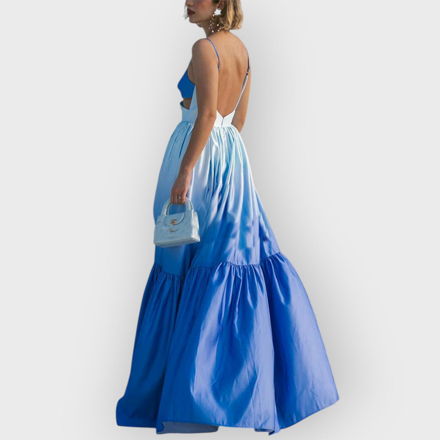 Gradient Color Print Cutout Waist Tiered Maxi Dress