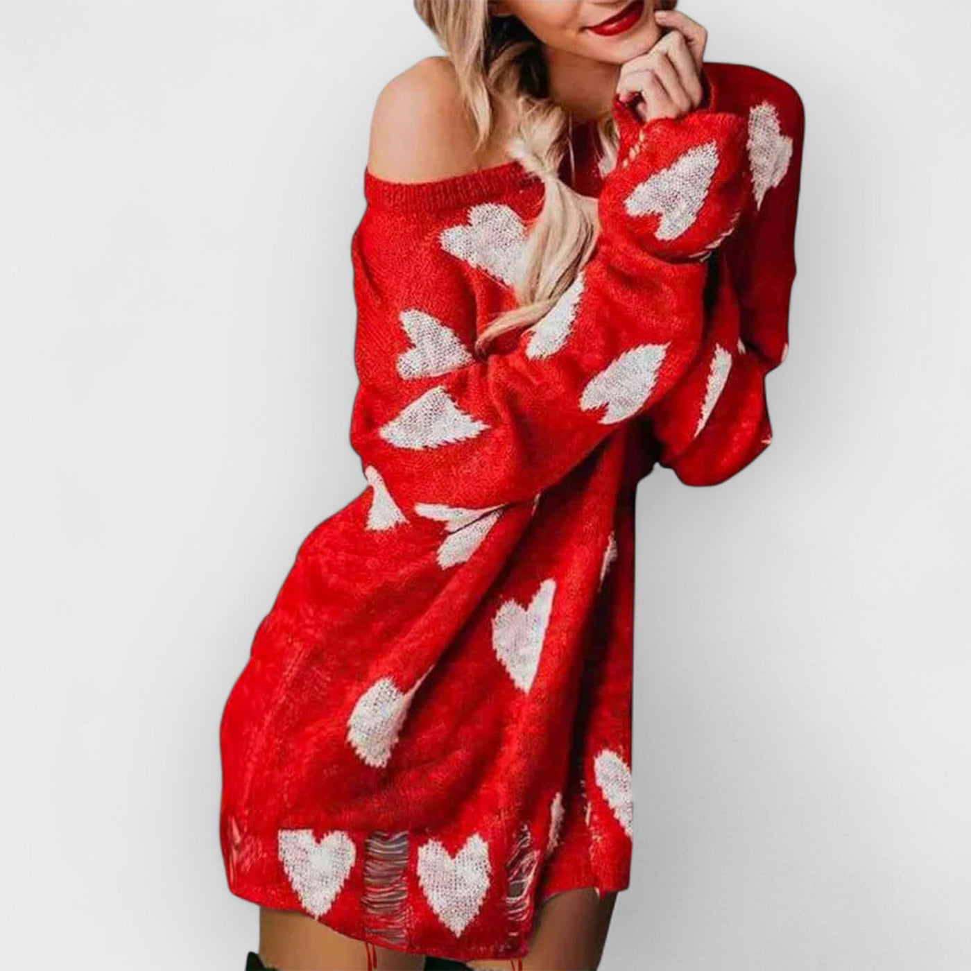 Hollow Out Hole Heart Sweater Dress