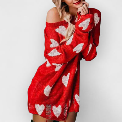 Hollow Out Hole Heart Sweater Dress