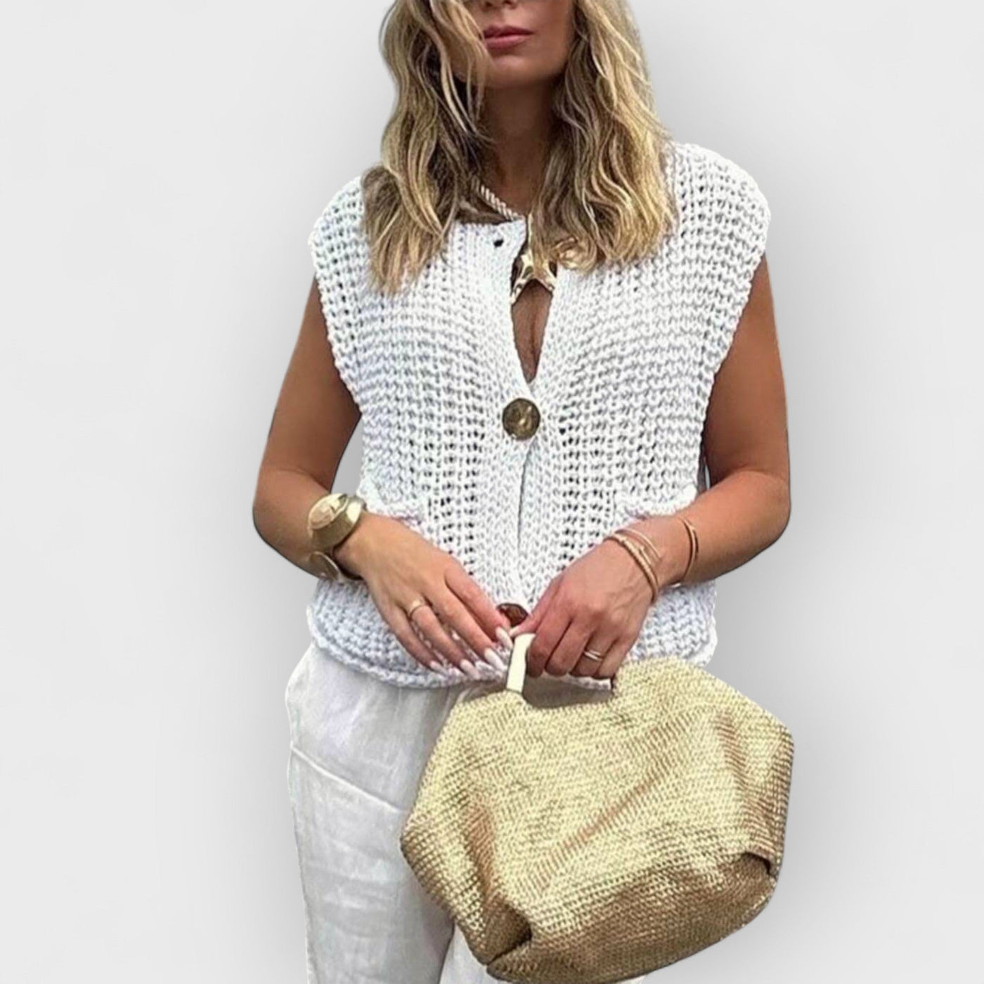 Elegant Pocket Sleeveless Cropped Knit Cardigan