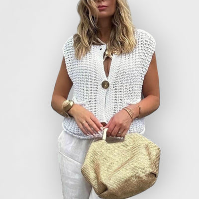 Elegant Pocket Sleeveless Cropped Knit Cardigan