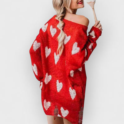 Hollow Out Hole Heart Sweater Dress