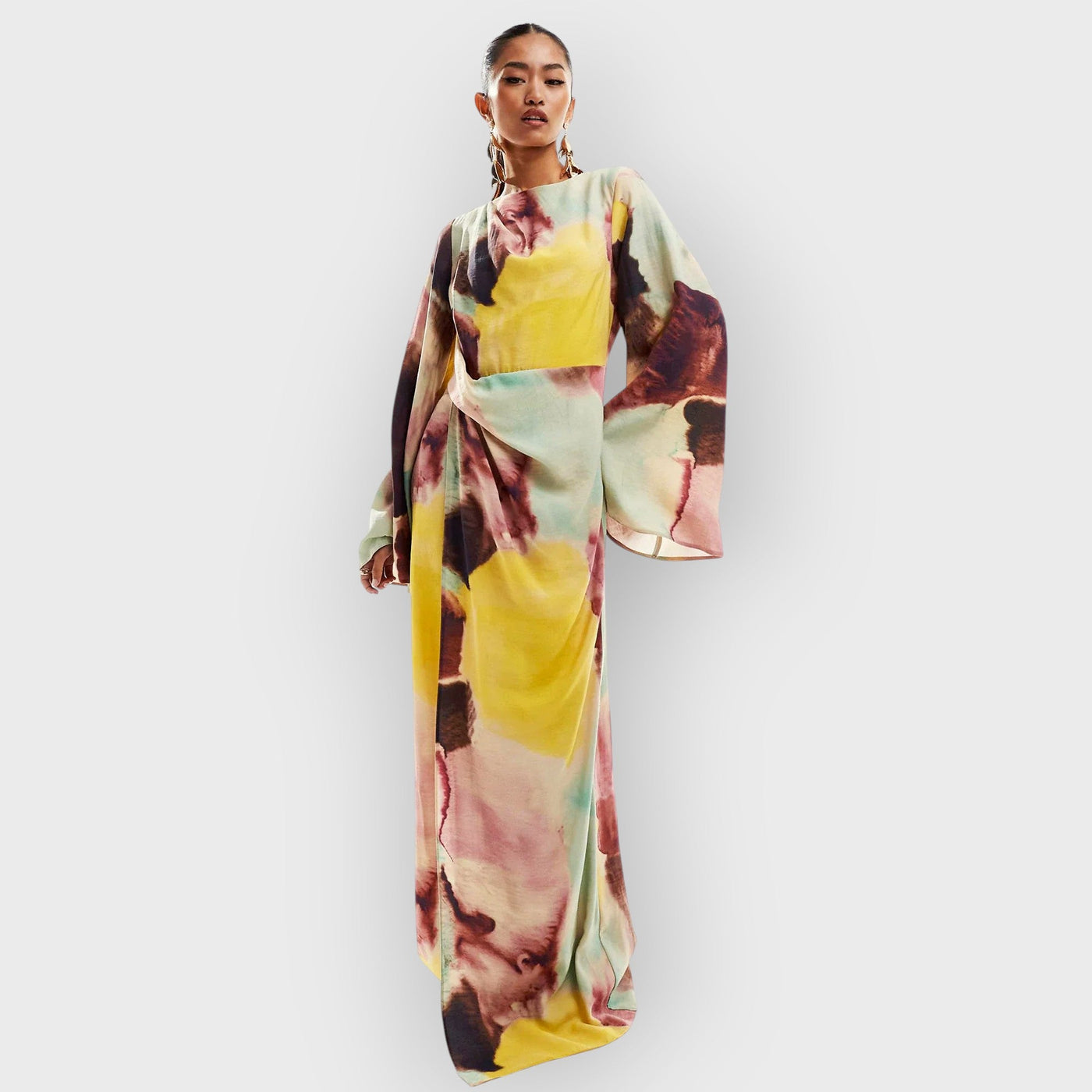 Abstract Watercolor Print Ultra-Long Dress