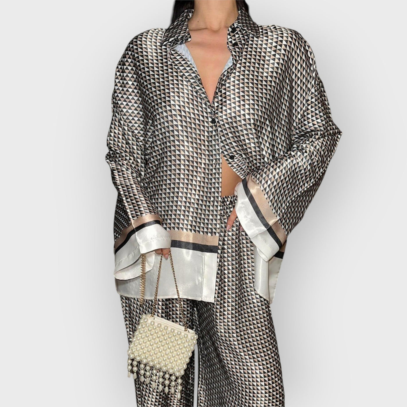 Exquisite Unique Plaid Print Patchwork Button Oversized Blouse