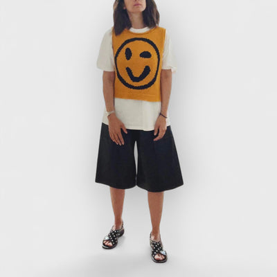 Happy Face Knit Unique Pattern Versatile Loose Tank Top