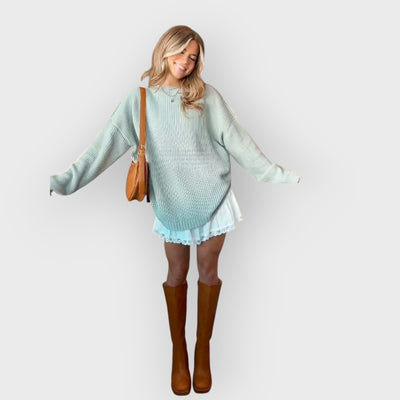 Oversized Knit Batwing Sweater & Ruffled Mini Skirt Set