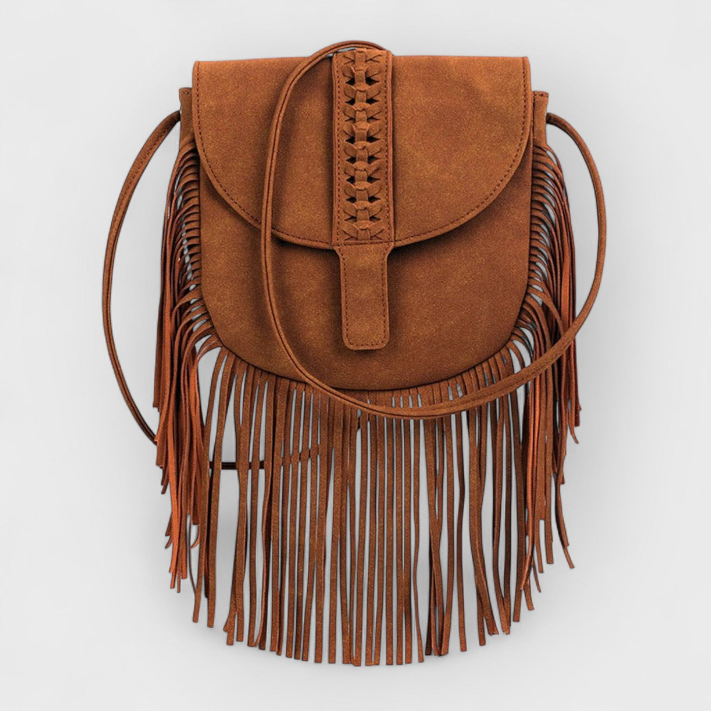 Woven Semi Circular Leather Tassel Crossbody Bag