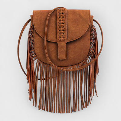 Woven Semi Circular Leather Tassel Crossbody Bag