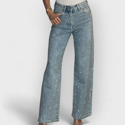 High Waisted Diamanté Straight Leg Jeans