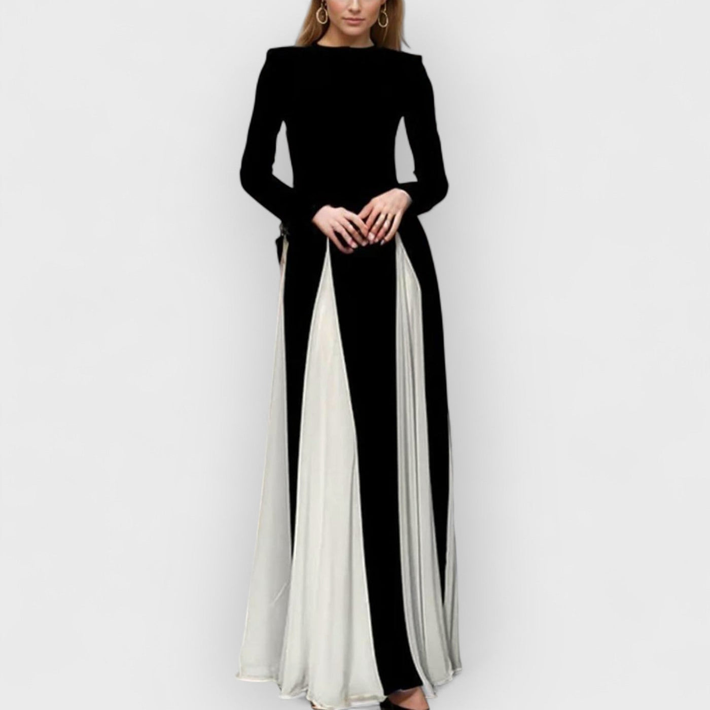 Glam Elegant Panelled Tulle Long Sleeve A-line Maxi Dress