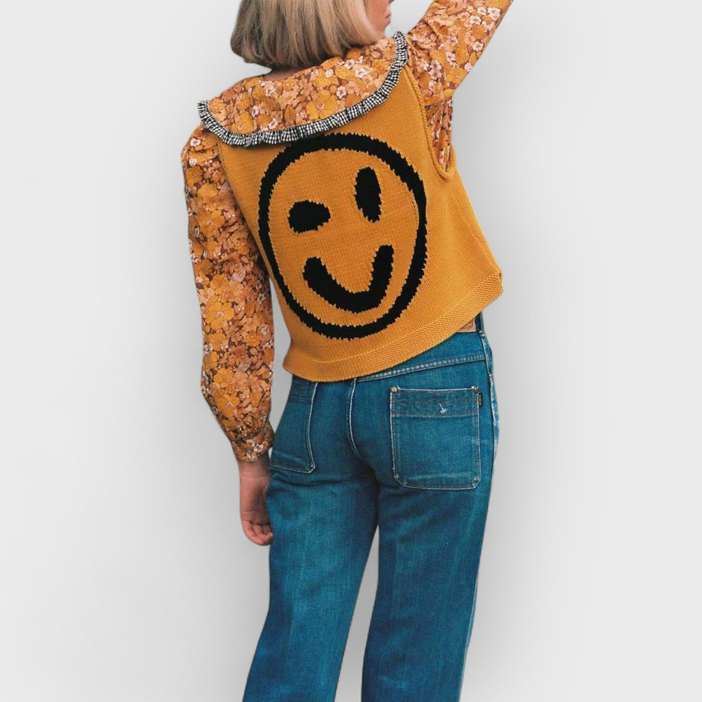 Happy Face Knit Unique Pattern Versatile Loose Tank Top
