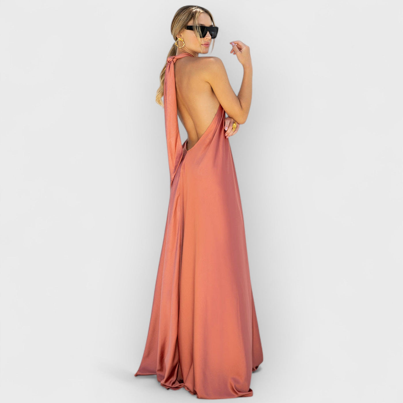Satin  Elegant Maxi long Dress: Backless Halter Neck