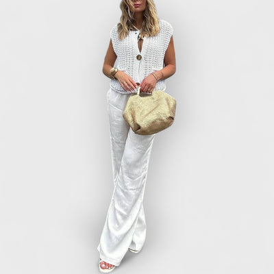 Elegant Pocket Sleeveless Cropped Knit Cardigan