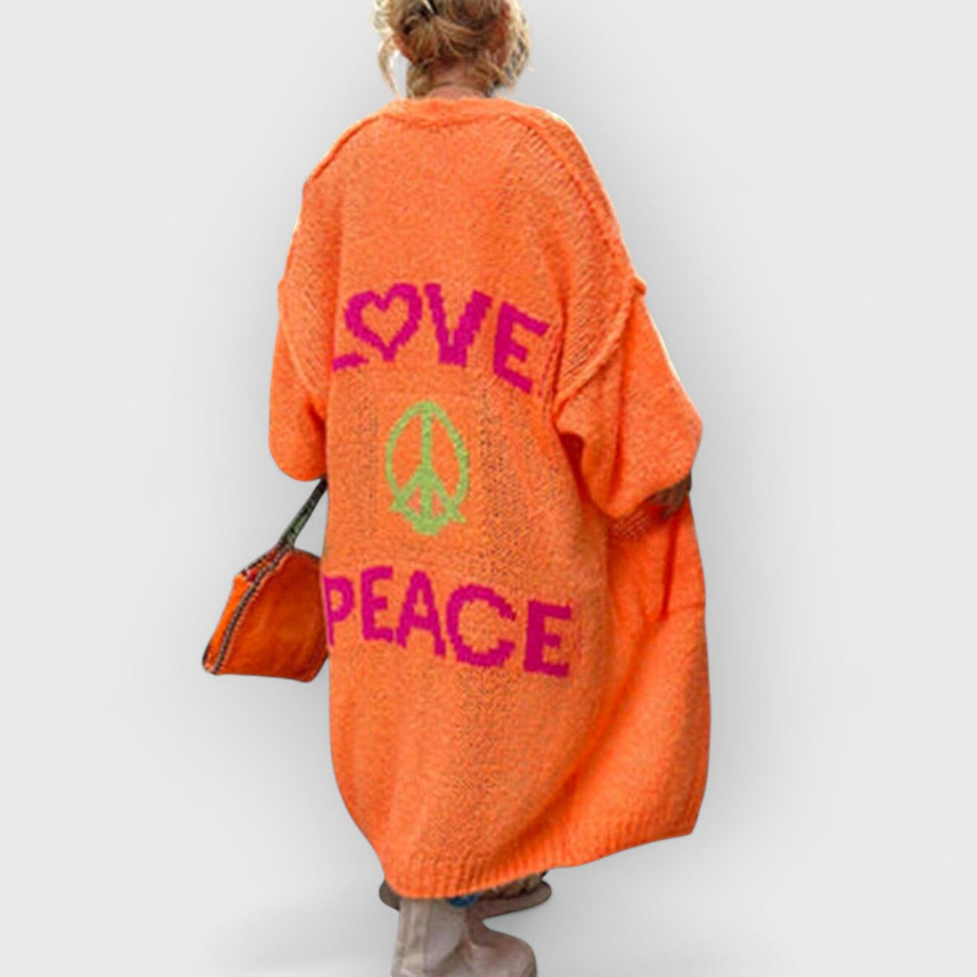 Casual Pocket Large Size Heart Pattern Knit Cardigan
