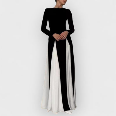 Glam Elegant Panelled Tulle Long Sleeve A-line Maxi Dress