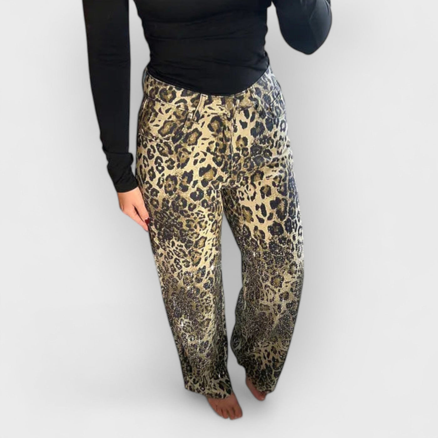 Leopard Diamanté Flared Jeans