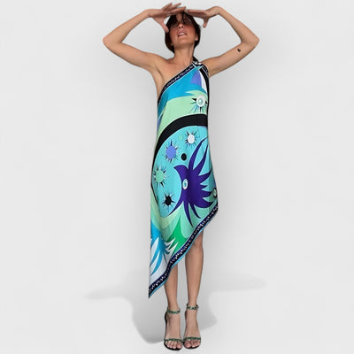 Stella Print Off-Shoulder Asymmetric Midi Dress