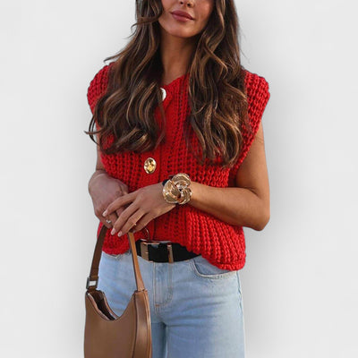 Elegant Pocket Sleeveless Cropped Knit Cardigan