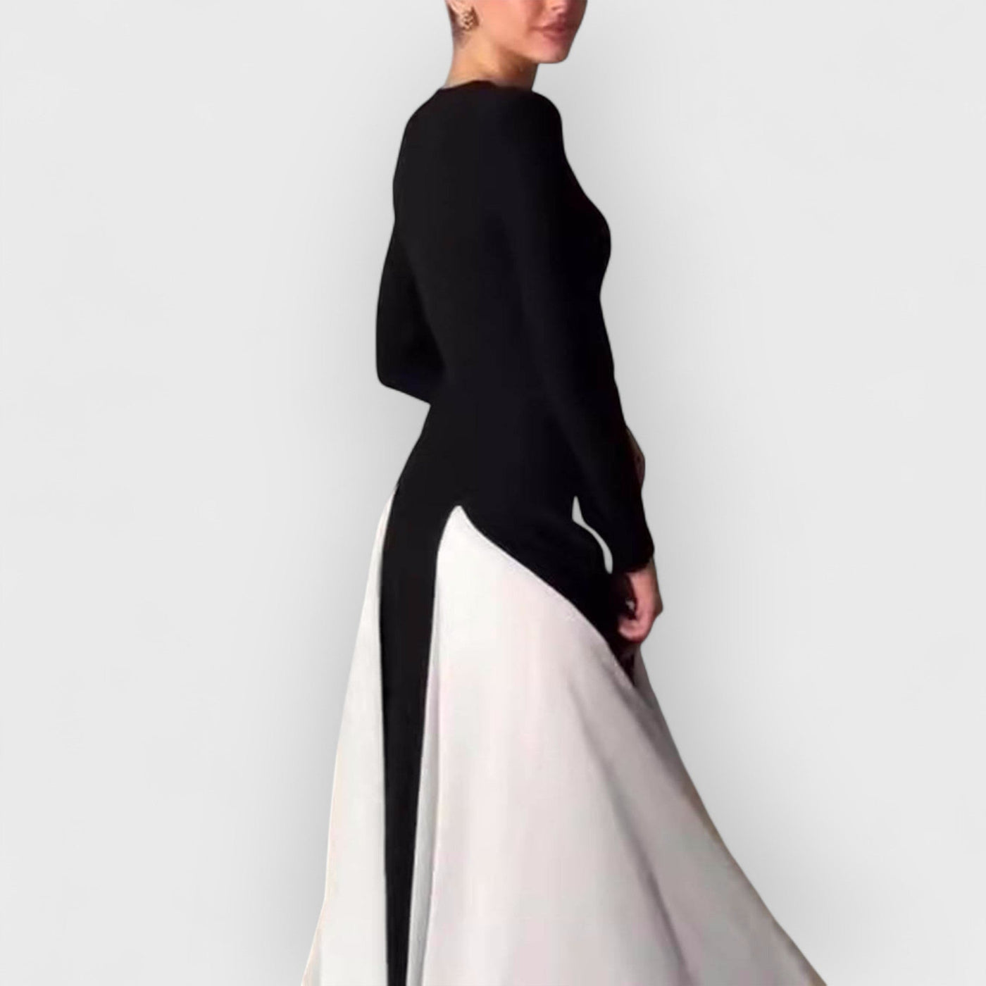 Glam Elegant Panelled Tulle Long Sleeve A-line Maxi Dress