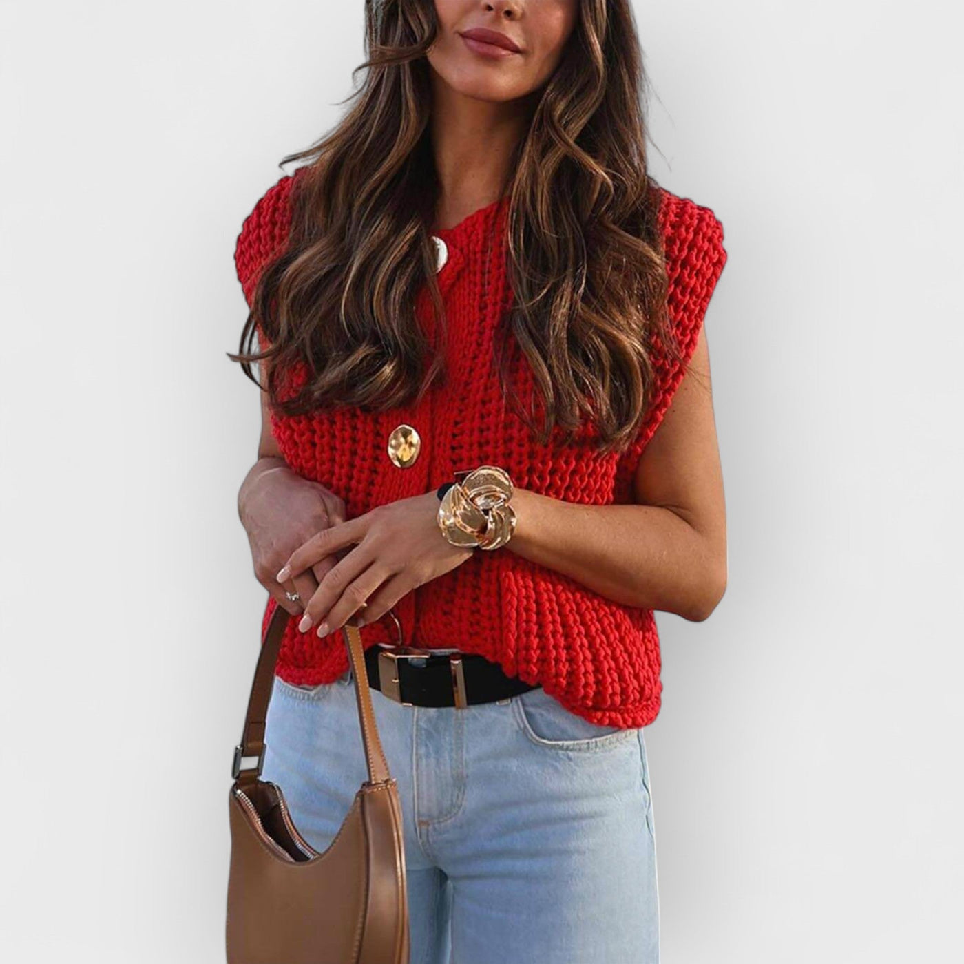 Elegant Pocket Sleeveless Cropped Knit Cardigan