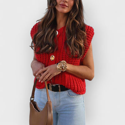 Elegant Pocket Sleeveless Cropped Knit Cardigan