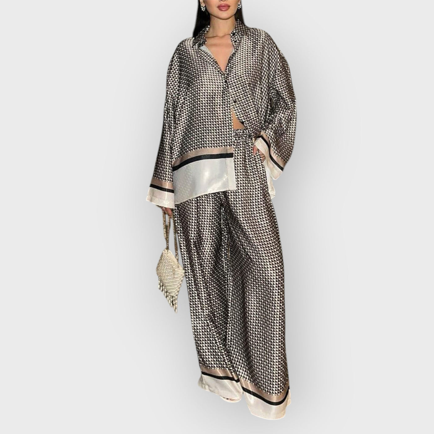 Exquisite Unique Plaid Print Patchwork Button Oversized Blouse
