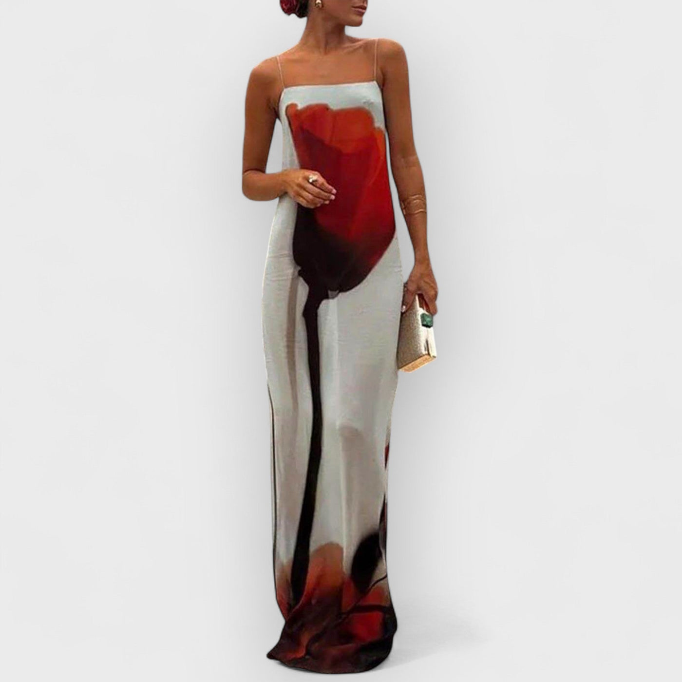 Vacation Abstract Tulip Print Slip H-Line Maxi Dress