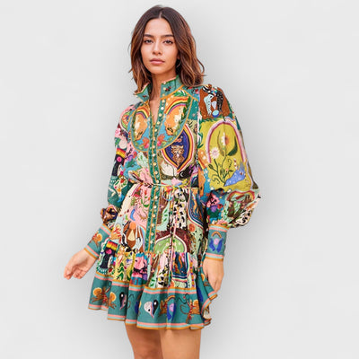 Casual Graffiti Evergreen Printing Mini Dress