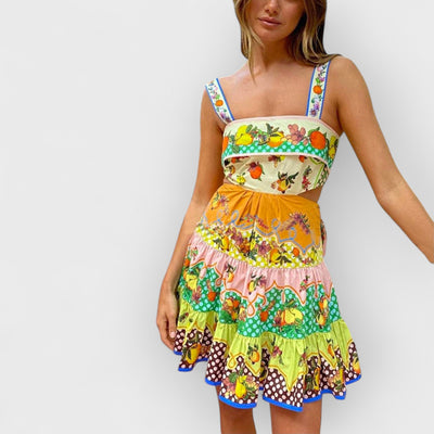 Summer MulticolorLemon Preated Hem Mini Dress